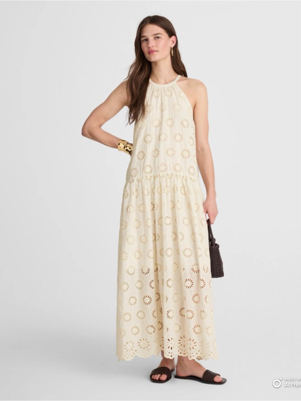 Madewell Ivory Floral Eyelet Embroidered Drop-Waist Maxi Dress Medium NWT